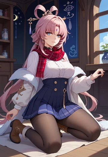 star rail,fu xuan,winter,student uniform,fur-trimmed coat  - AI generated anime art